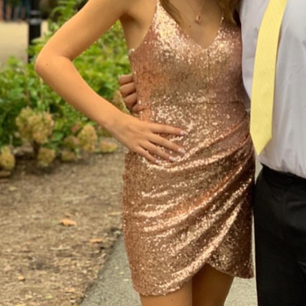 Rose gold sequin homecoming dress